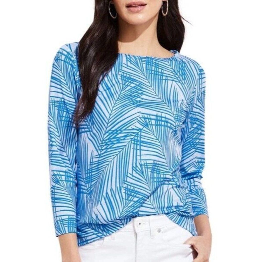 Vineyard Vines Printed Sankaty Boatneck Simple Shirt Top XXL Blue Palm 2K001941